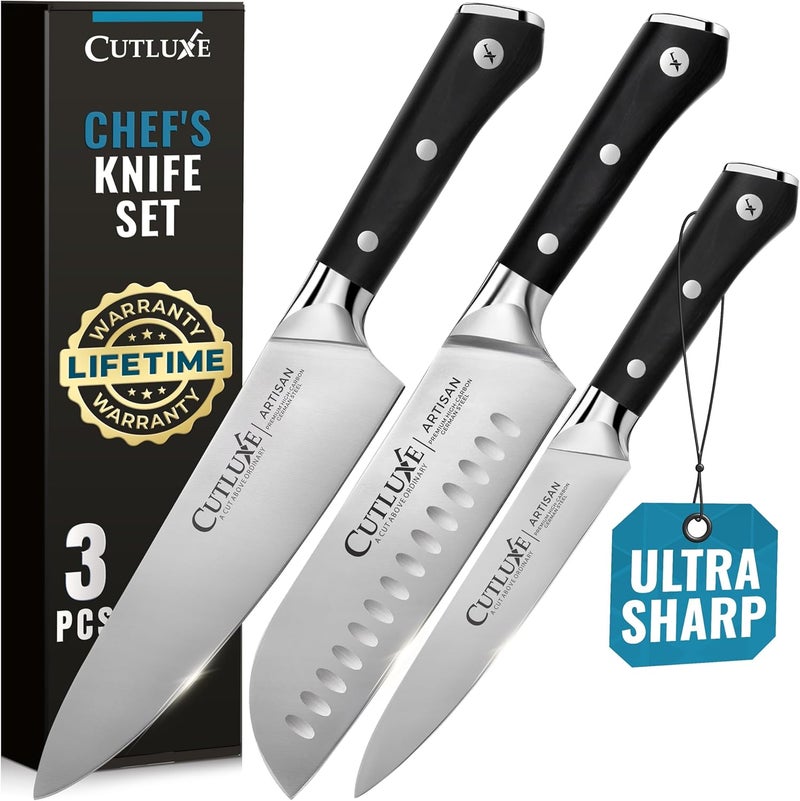 Cutluxe Chef Knife Set, 3 PCS Professional Chef's Knife Set – Razor Sharp German Steel, Full Tang, Ergonomic Handles - Artisan Series - Image 1